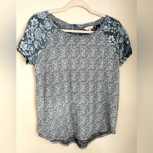 Lucky Brand Floral Mix top blouse with cap sleeves size S